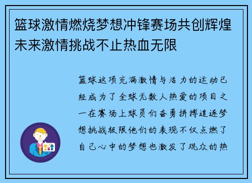 篮球激情燃烧梦想冲锋赛场共创辉煌未来激情挑战不止热血无限