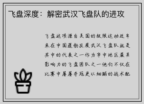 飞盘深度：解密武汉飞盘队的进攻