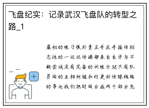 飞盘纪实：记录武汉飞盘队的转型之路_1